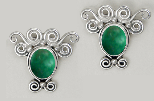 Sterling Silver And Green Turquoise Drop Dangle Earrings With an Art Deco Inspired Style